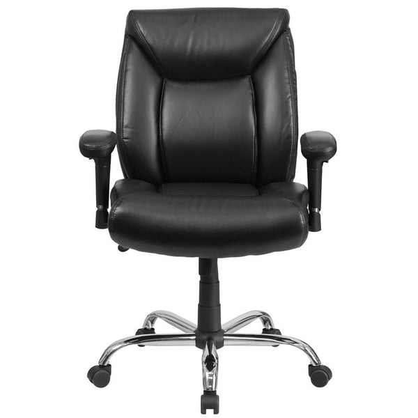 Flash Furniture HERCULES Series Big & Tall 400 lb. Rated Black Leather Swivel Task Chair with Deep Tufted Seating and Adjustable Arms - GO-2073-LEA-GG