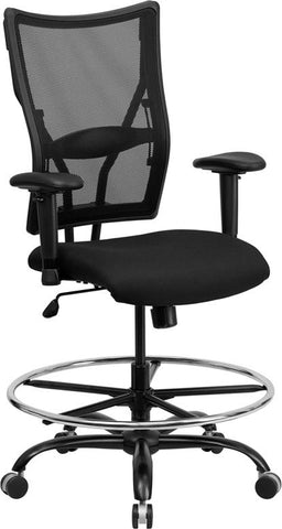 Flash Furniture HERCULES Series Big & Tall 400 lb. Rated Black Mesh Drafting Chair with Adjustable Arms - WL-5029SYG-AD-GG