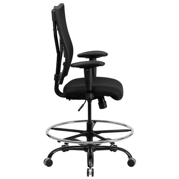 Flash Furniture HERCULES Series Big & Tall 400 lb. Rated Black Mesh Drafting Chair with Adjustable Arms - WL-5029SYG-AD-GG
