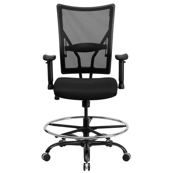 Flash Furniture HERCULES Series Big & Tall 400 lb. Rated Black Mesh Drafting Chair with Adjustable Arms - WL-5029SYG-AD-GG