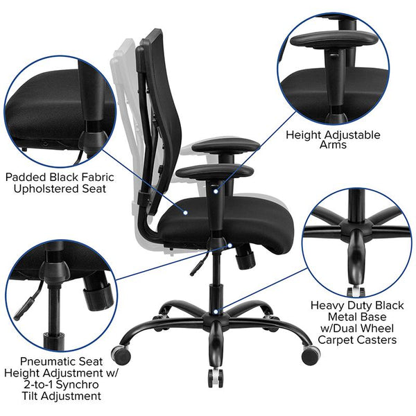 Flash Furniture HERCULES Series Big & Tall 400 lb. Rated Black Mesh Executive Swivel Chair with Adjustable Arms - WL-5029SYG-A-GG