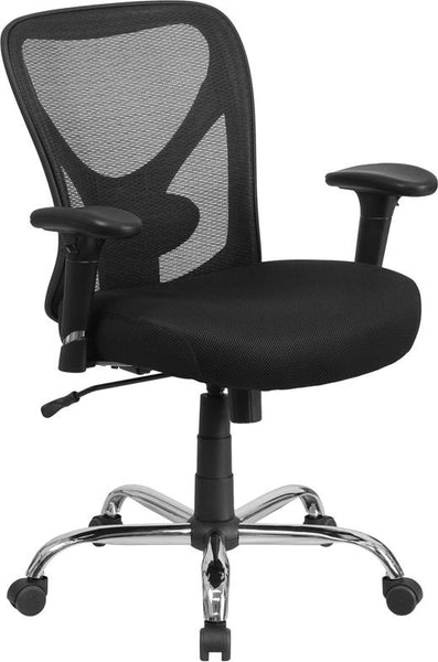 Flash Furniture HERCULES Series Big & Tall 400 lb. Rated Black Mesh Swivel Task Chair with Height Adjustable Back and Arms - GO-2032-GG