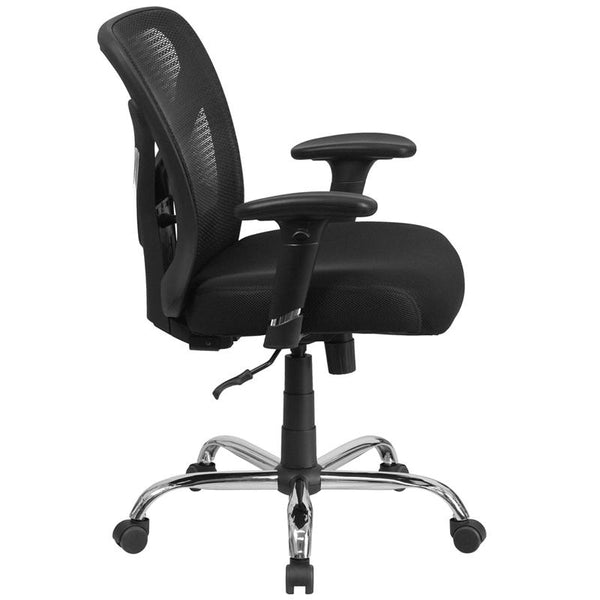 Flash Furniture HERCULES Series Big & Tall 400 lb. Rated Black Mesh Swivel Task Chair with Height Adjustable Back and Arms - GO-2032-GG