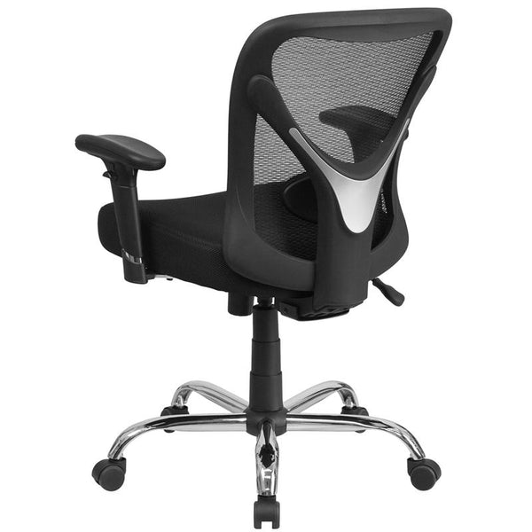 Flash Furniture HERCULES Series Big & Tall 400 lb. Rated Black Mesh Swivel Task Chair with Height Adjustable Back and Arms - GO-2032-GG