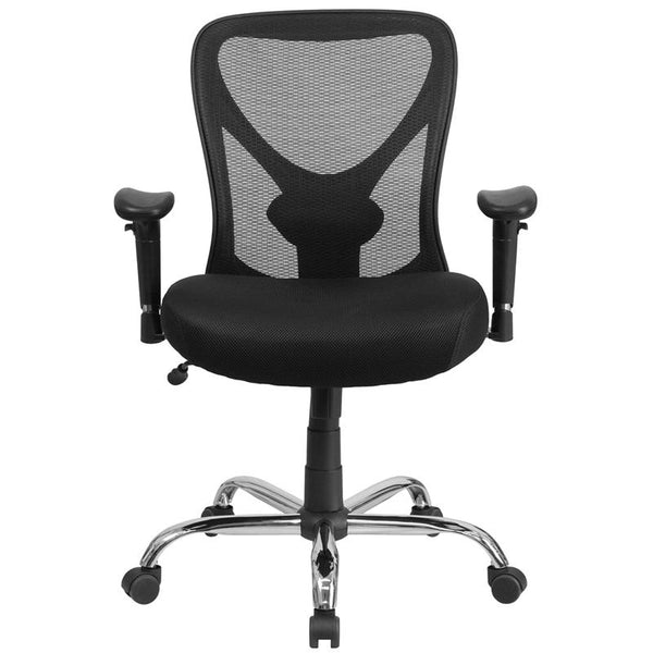 Flash Furniture HERCULES Series Big & Tall 400 lb. Rated Black Mesh Swivel Task Chair with Height Adjustable Back and Arms - GO-2032-GG