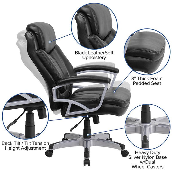 Flash Furniture HERCULES Series Big & Tall 500 lb. Rated Black Leather Executive Swivel Chair with Arms - GO-1850-1-LEA-GG