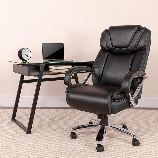 Flash Furniture HERCULES Series Big & Tall 500 lb. Rated Black Leather Executive Swivel Chair with Extra Wide Seat - GO-2092M-1-BK-GG