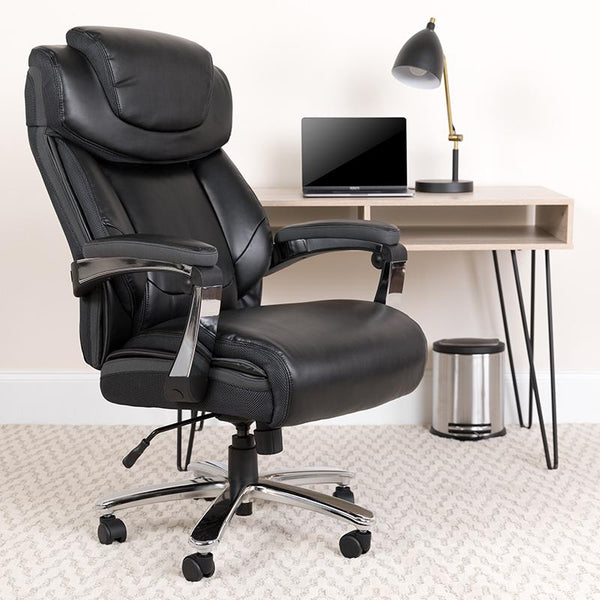 Flash Furniture HERCULES Series Big & Tall 500 lb. Rated Black Leather Executive Swivel Chair with Height Adjustable Headrest - GO-2223-BK-GG