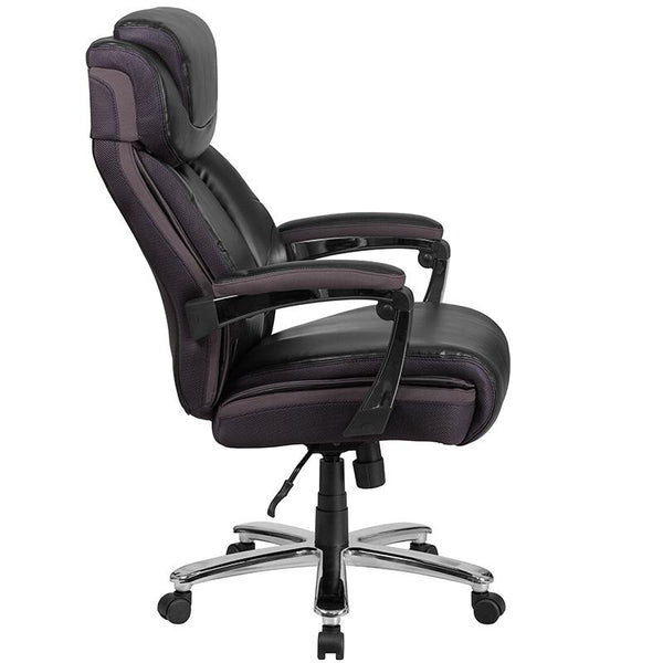 Flash Furniture HERCULES Series Big & Tall 500 lb. Rated Black Leather Executive Swivel Chair with Height Adjustable Headrest - GO-2223-BK-GG