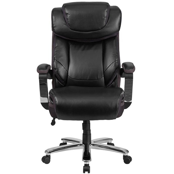 Flash Furniture HERCULES Series Big & Tall 500 lb. Rated Black Leather Executive Swivel Chair with Height Adjustable Headrest - GO-2223-BK-GG