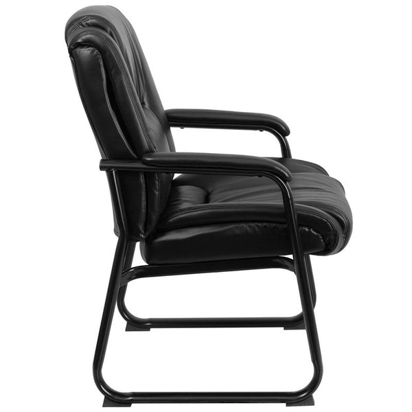 Flash Furniture HERCULES Series Big & Tall 500 lb. Rated Black Leather Tufted Executive Side Reception Chair with Sled Base - GO-2138-GG