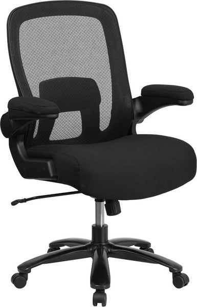 Flash Furniture HERCULES Series Big & Tall 500 lb. Rated Black Mesh Executive Swivel Chair with Fabric Seat and Adjustable Lumbar - BT-20180-GG