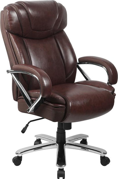 Flash Furniture HERCULES Series Big & Tall 500 lb. Rated Brown Leather Executive Swivel Chair with Extra Wide Seat - GO-2092M-1-BN-GG