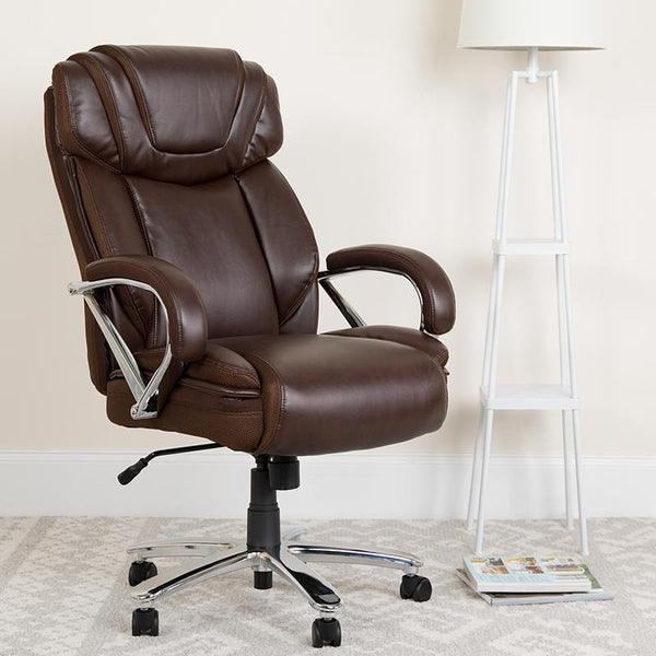 Flash Furniture HERCULES Series Big & Tall 500 lb. Rated Brown Leather Executive Swivel Chair with Extra Wide Seat - GO-2092M-1-BN-GG