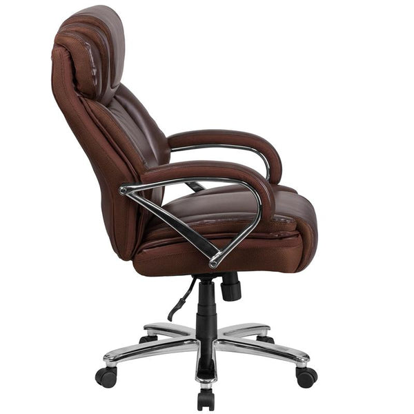 Flash Furniture HERCULES Series Big & Tall 500 lb. Rated Brown Leather Executive Swivel Chair with Extra Wide Seat - GO-2092M-1-BN-GG