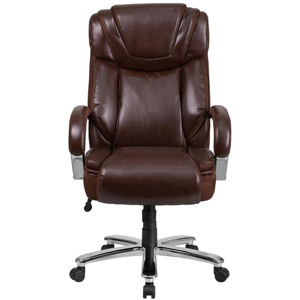 Flash Furniture HERCULES Series Big & Tall 500 lb. Rated Brown Leather Executive Swivel Chair with Extra Wide Seat - GO-2092M-1-BN-GG