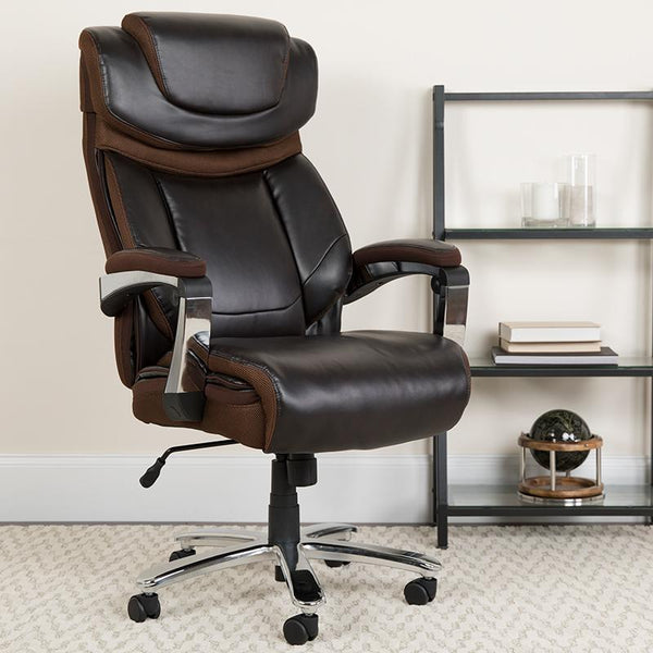 Flash Furniture HERCULES Series Big & Tall 500 lb. Rated Brown Leather Executive Swivel Chair with Height Adjustable Headrest - GO-2223-BN-GG