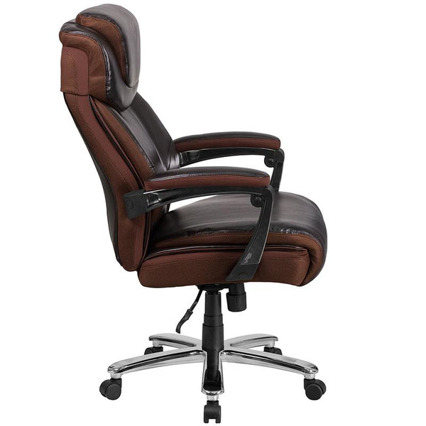 Flash Furniture HERCULES Series Big & Tall 500 lb. Rated Brown Leather Executive Swivel Chair with Height Adjustable Headrest - GO-2223-BN-GG