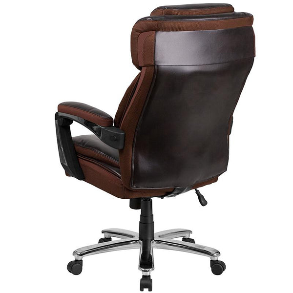 Flash Furniture HERCULES Series Big & Tall 500 lb. Rated Brown Leather Executive Swivel Chair with Height Adjustable Headrest - GO-2223-BN-GG