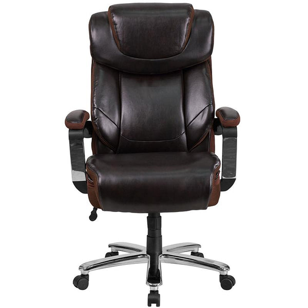 Flash Furniture HERCULES Series Big & Tall 500 lb. Rated Brown Leather Executive Swivel Chair with Height Adjustable Headrest - GO-2223-BN-GG