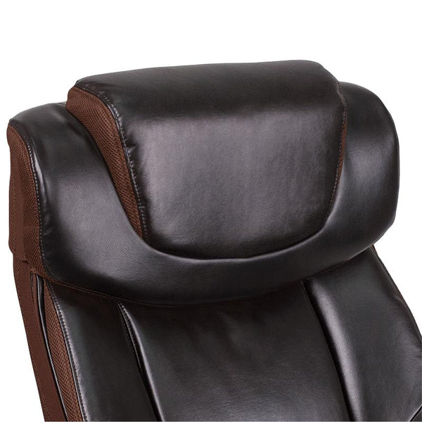 Flash Furniture HERCULES Series Big & Tall 500 lb. Rated Brown Leather Executive Swivel Chair with Height Adjustable Headrest - GO-2223-BN-GG