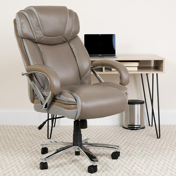 Flash Furniture HERCULES Series Big & Tall 500 lb. Rated Taupe Leather Executive Swivel Chair with Extra Wide Seat - GO-2092M-1-TP-GG