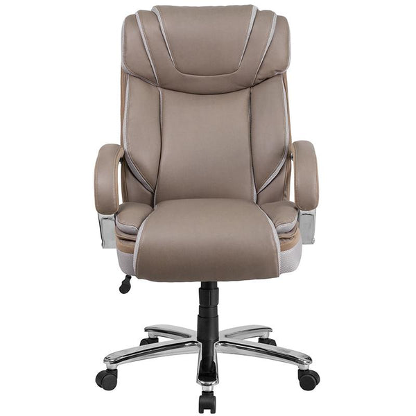 Flash Furniture HERCULES Series Big & Tall 500 lb. Rated Taupe Leather Executive Swivel Chair with Extra Wide Seat - GO-2092M-1-TP-GG