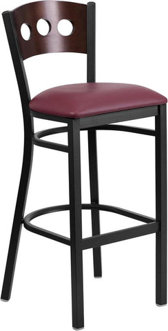 Flash Furniture HERCULES Series Black 3 Circle Back Metal Restaurant Barstool - Walnut Wood Back, Burgundy Vinyl Seat - XU-DG-60516-WAL-BAR-BURV-GG