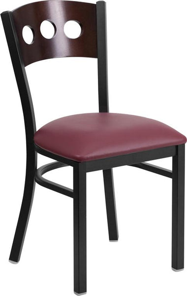 Flash Furniture HERCULES Series Black 3 Circle Back Metal Restaurant Chair - Walnut Wood Back, Burgundy Vinyl Seat - XU-DG-6Y2B-WAL-BURV-GG