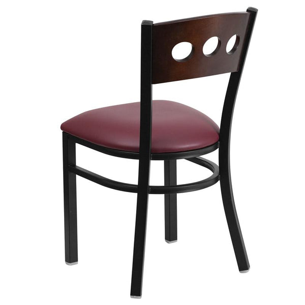 Flash Furniture HERCULES Series Black 3 Circle Back Metal Restaurant Chair - Walnut Wood Back, Burgundy Vinyl Seat - XU-DG-6Y2B-WAL-BURV-GG