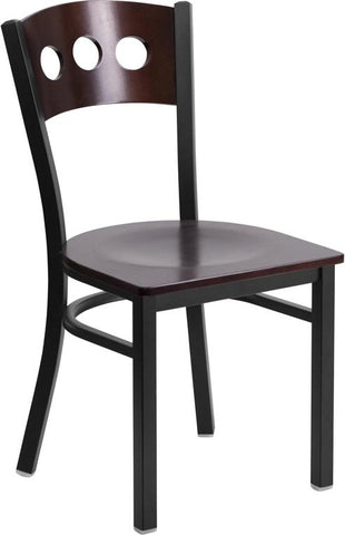 Flash Furniture HERCULES Series Black 3 Circle Back Metal Restaurant Chair - Walnut Wood Back & Seat - XU-DG-6Y2B-WAL-MTL-GG