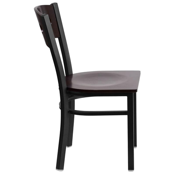 Flash Furniture HERCULES Series Black 3 Circle Back Metal Restaurant Chair - Walnut Wood Back & Seat - XU-DG-6Y2B-WAL-MTL-GG