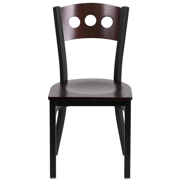 Flash Furniture HERCULES Series Black 3 Circle Back Metal Restaurant Chair - Walnut Wood Back & Seat - XU-DG-6Y2B-WAL-MTL-GG
