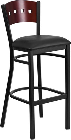 Flash Furniture HERCULES Series Black 4 Square Back Metal Restaurant Barstool - Mahogany Wood Back, Black Vinyl Seat - XU-DG-60515-MAH-BAR-BLKV-GG