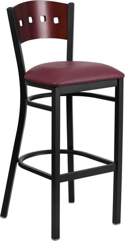 Flash Furniture HERCULES Series Black 4 Square Back Metal Restaurant Barstool - Mahogany Wood Back, Burgundy Vinyl Seat - XU-DG-60515-MAH-BAR-BURV-GG