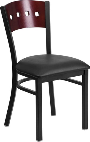 Flash Furniture HERCULES Series Black 4 Square Back Metal Restaurant Chair - Mahogany Wood Back, Black Vinyl Seat - XU-DG-6Y1B-MAH-BLKV-GG