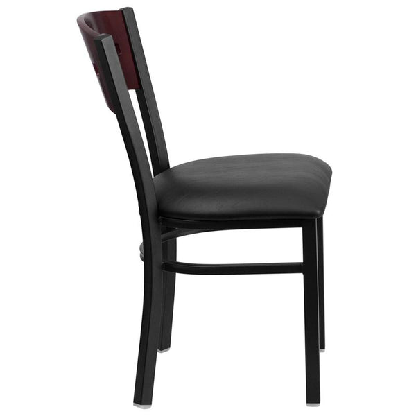 Flash Furniture HERCULES Series Black 4 Square Back Metal Restaurant Chair - Mahogany Wood Back, Black Vinyl Seat - XU-DG-6Y1B-MAH-BLKV-GG