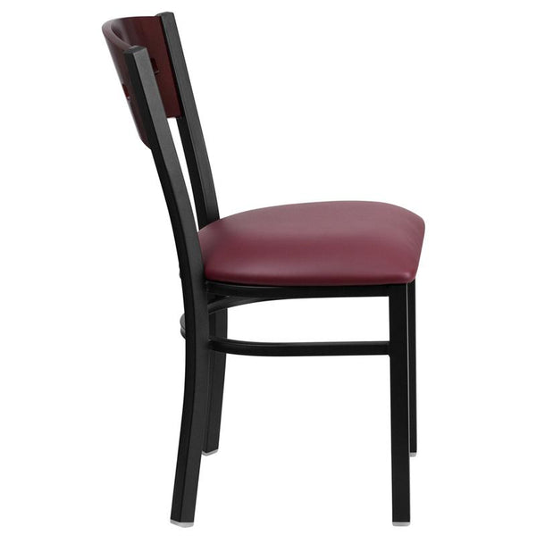 Flash Furniture HERCULES Series Black 4 Square Back Metal Restaurant Chair - Mahogany Wood Back, Burgundy Vinyl Seat - XU-DG-6Y1B-MAH-BURV-GG