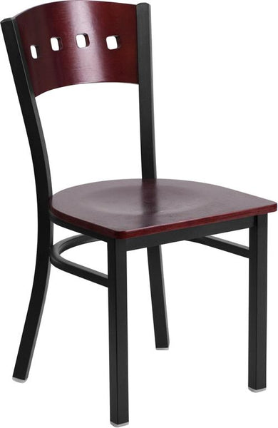 Flash Furniture HERCULES Series Black 4 Square Back Metal Restaurant Chair - Mahogany Wood Back & Seat - XU-DG-6Y1B-MAH-MTL-GG