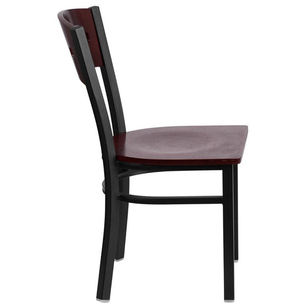 Flash Furniture HERCULES Series Black 4 Square Back Metal Restaurant Chair - Mahogany Wood Back & Seat - XU-DG-6Y1B-MAH-MTL-GG