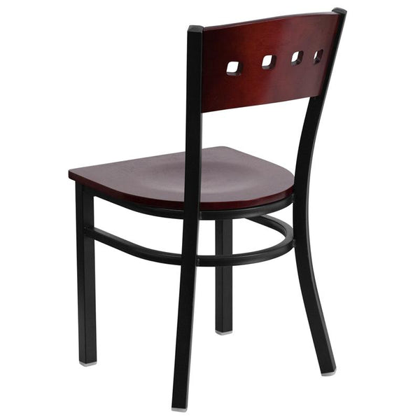 Flash Furniture HERCULES Series Black 4 Square Back Metal Restaurant Chair - Mahogany Wood Back & Seat - XU-DG-6Y1B-MAH-MTL-GG