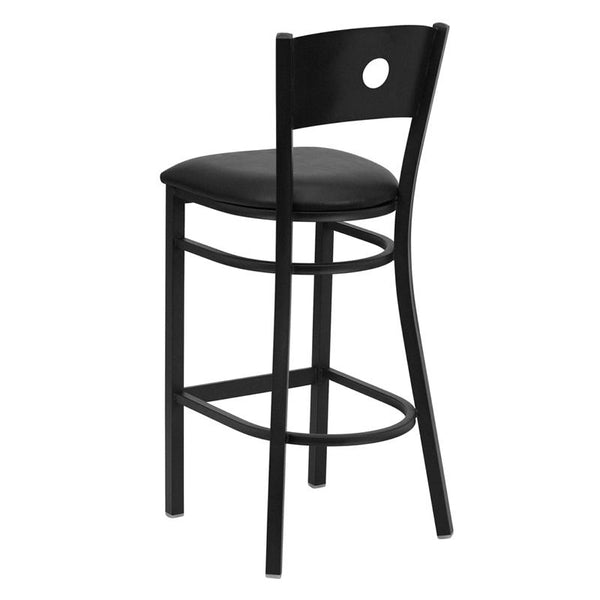 Flash Furniture HERCULES Series Black Circle Back Metal Restaurant Barstool - Black Vinyl Seat - XU-DG-60120-CIR-BAR-BLKV-GG