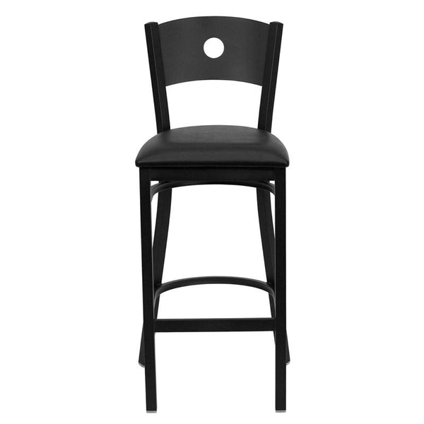 Flash Furniture HERCULES Series Black Circle Back Metal Restaurant Barstool - Black Vinyl Seat - XU-DG-60120-CIR-BAR-BLKV-GG