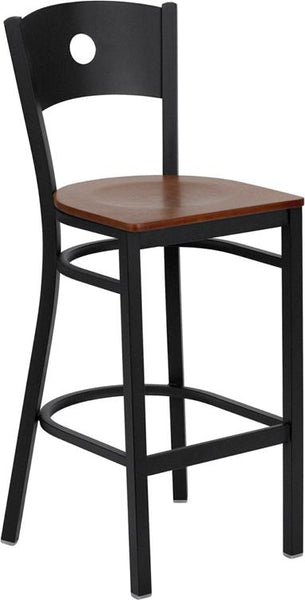 Flash Furniture HERCULES Series Black Circle Back Metal Restaurant Barstool - Cherry Wood Seat - XU-DG-60120-CIR-BAR-CHYW-GG