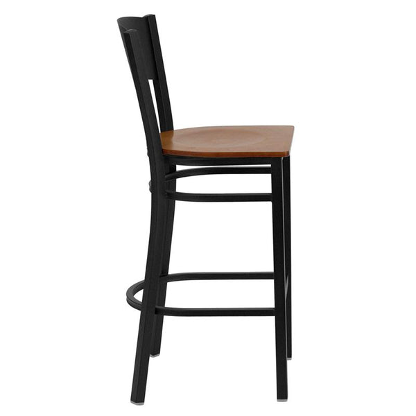 Flash Furniture HERCULES Series Black Circle Back Metal Restaurant Barstool - Cherry Wood Seat - XU-DG-60120-CIR-BAR-CHYW-GG