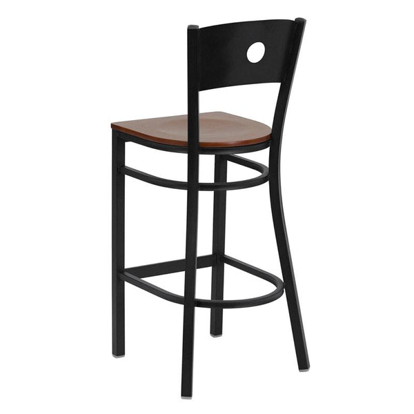 Flash Furniture HERCULES Series Black Circle Back Metal Restaurant Barstool - Cherry Wood Seat - XU-DG-60120-CIR-BAR-CHYW-GG