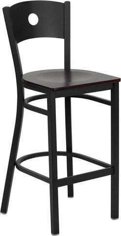 Flash Furniture HERCULES Series Black Circle Back Metal Restaurant Barstool - Mahogany Wood Seat - XU-DG-60120-CIR-BAR-MAHW-GG