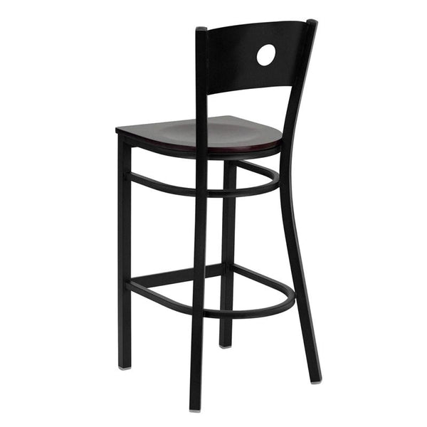 Flash Furniture HERCULES Series Black Circle Back Metal Restaurant Barstool - Mahogany Wood Seat - XU-DG-60120-CIR-BAR-MAHW-GG