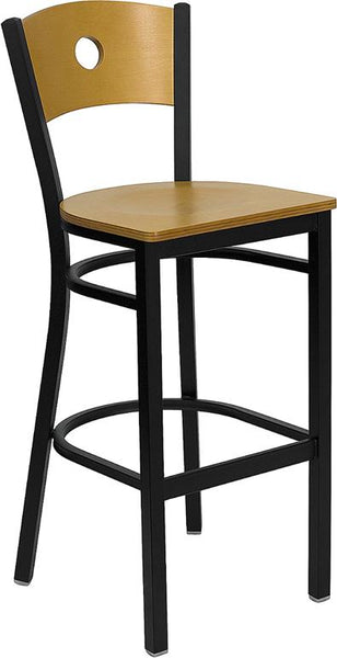Flash Furniture HERCULES Series Black Circle Back Metal Restaurant Barstool - Natural Wood Back & Seat - XU-DG-6F6B-CIR-BAR-NATW-GG