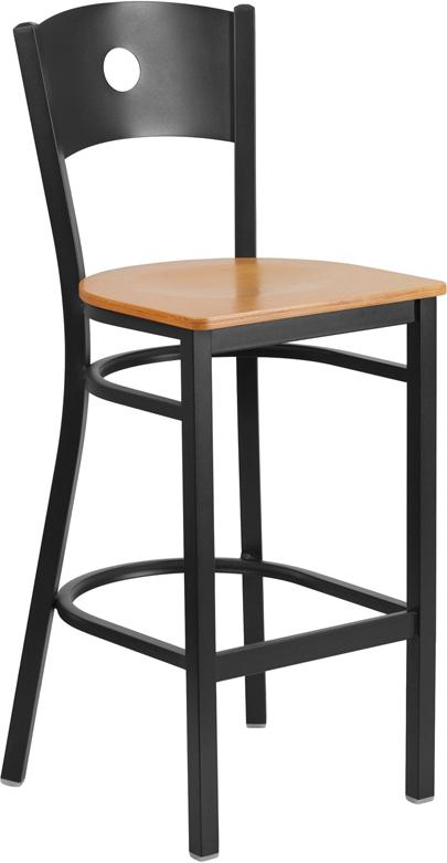 Flash Furniture HERCULES Series Black Circle Back Metal Restaurant Barstool - Natural Wood Seat - XU-DG-60120-CIR-BAR-NATW-GG